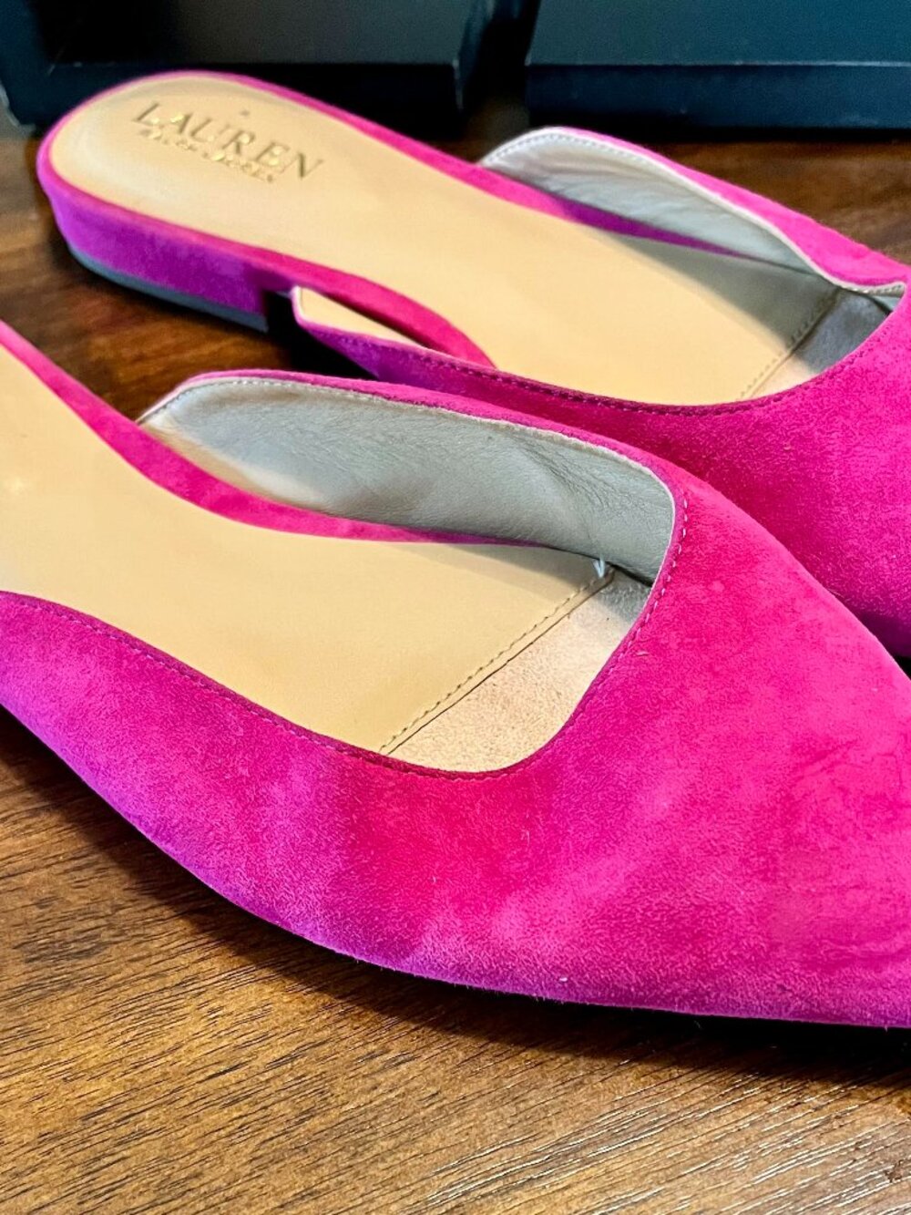Lauren Ralph Lauren Londyn Fuchsia Pink Suede Mules Size 8.5